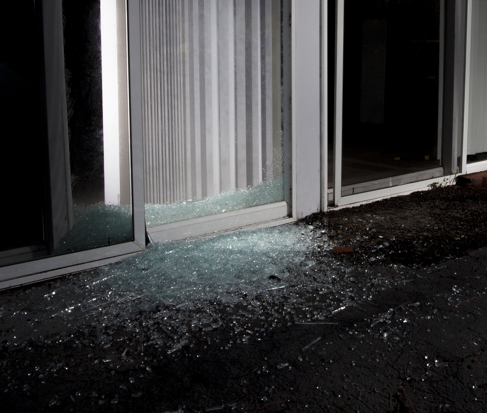 broken glass in a sliding door